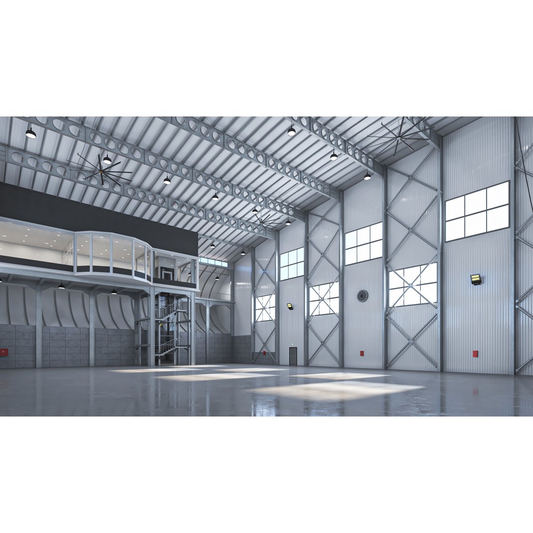 Hangar 3D Model – High-Quality Textured Aircraft Facility, PBR - View 4
