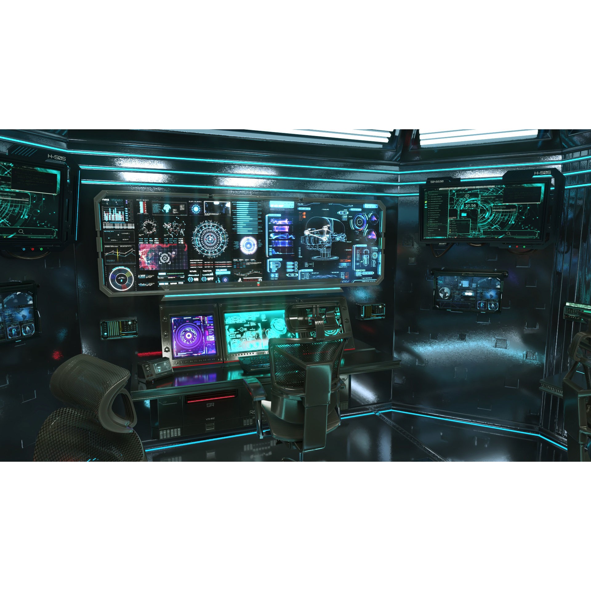 Sci Fi Interior Station Control Panel - Game-Ready 3D Model - View 4