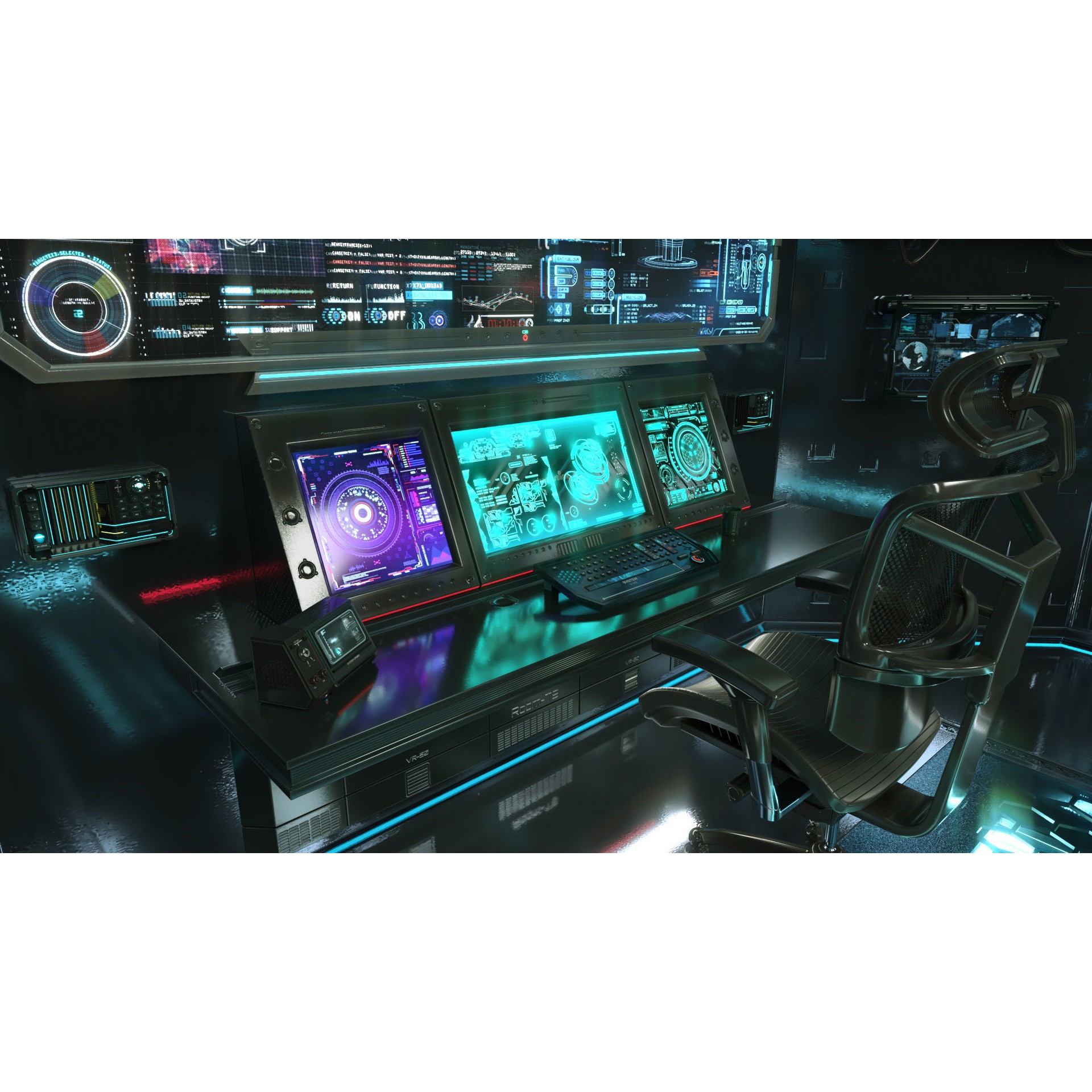 Sci Fi Interior Station Control Panel - Game-Ready 3D Model - View 7