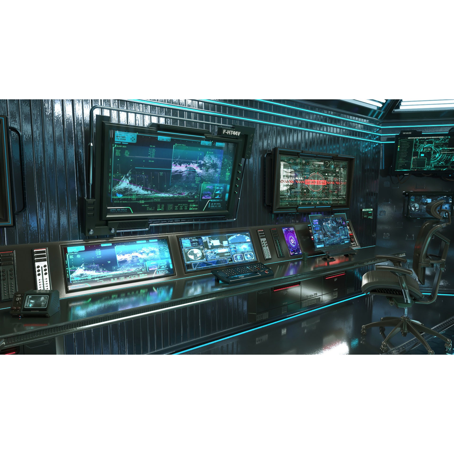 Sci Fi Interior Station Control Panel - Game-Ready 3D Model - View 9
