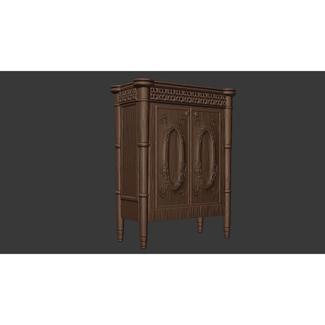 Wooden Antique Dresser 3D Model – Low Poly Vintage Furniture, FBX