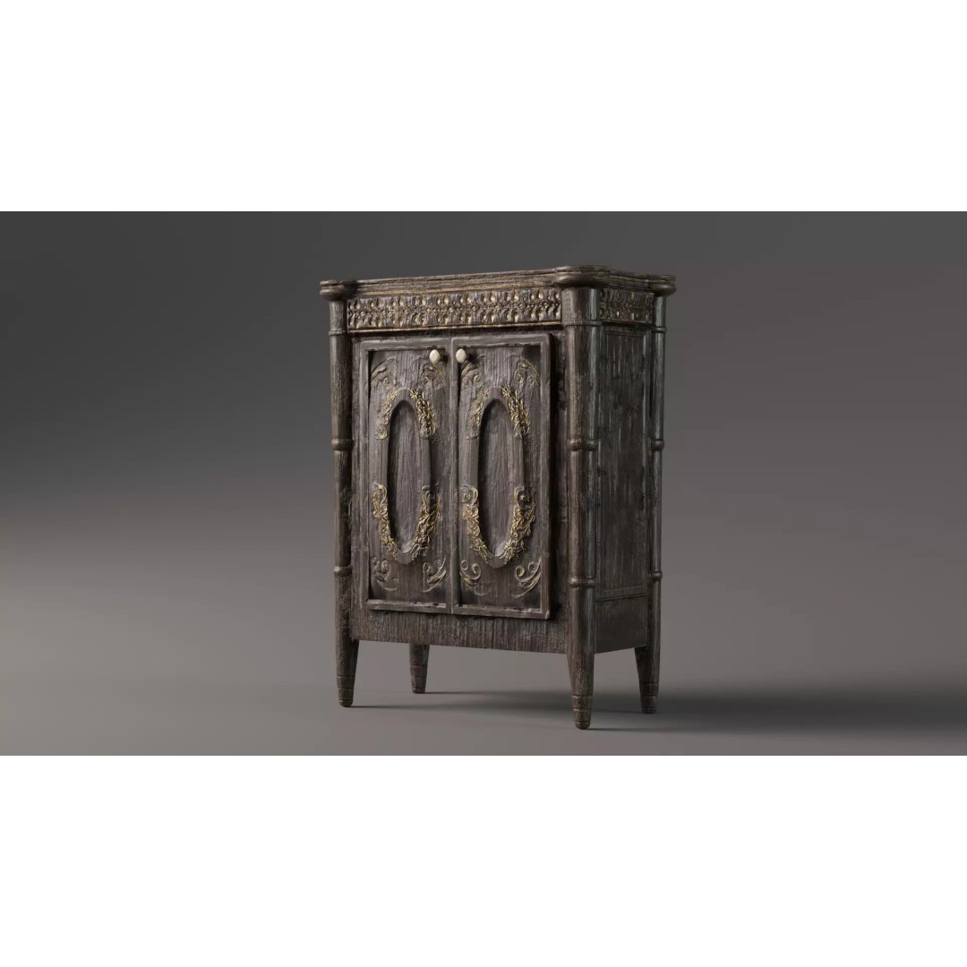 Wooden Antique Dresser 3D Model – Low Poly Vintage Furniture, FBX - View 2