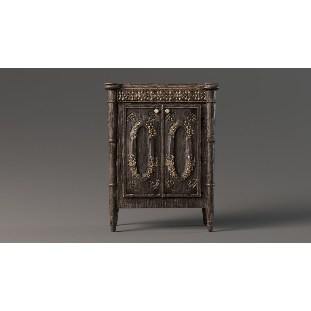 Wooden Antique Dresser 3D Model – Low Poly Vintage Furniture, FBX - View 3