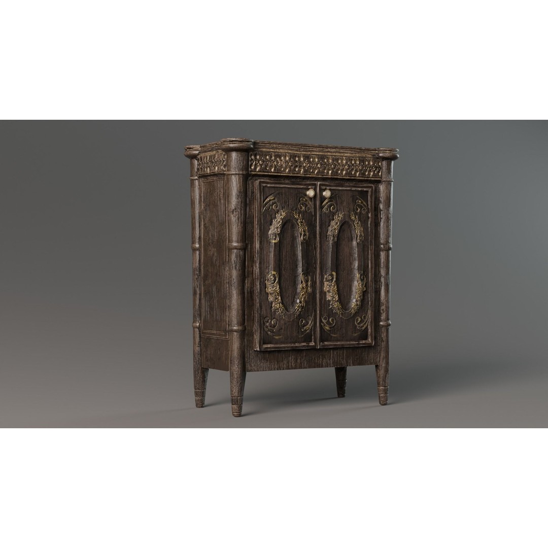 Wooden Antique Dresser 3D Model – Low Poly Vintage Furniture, FBX - View 4
