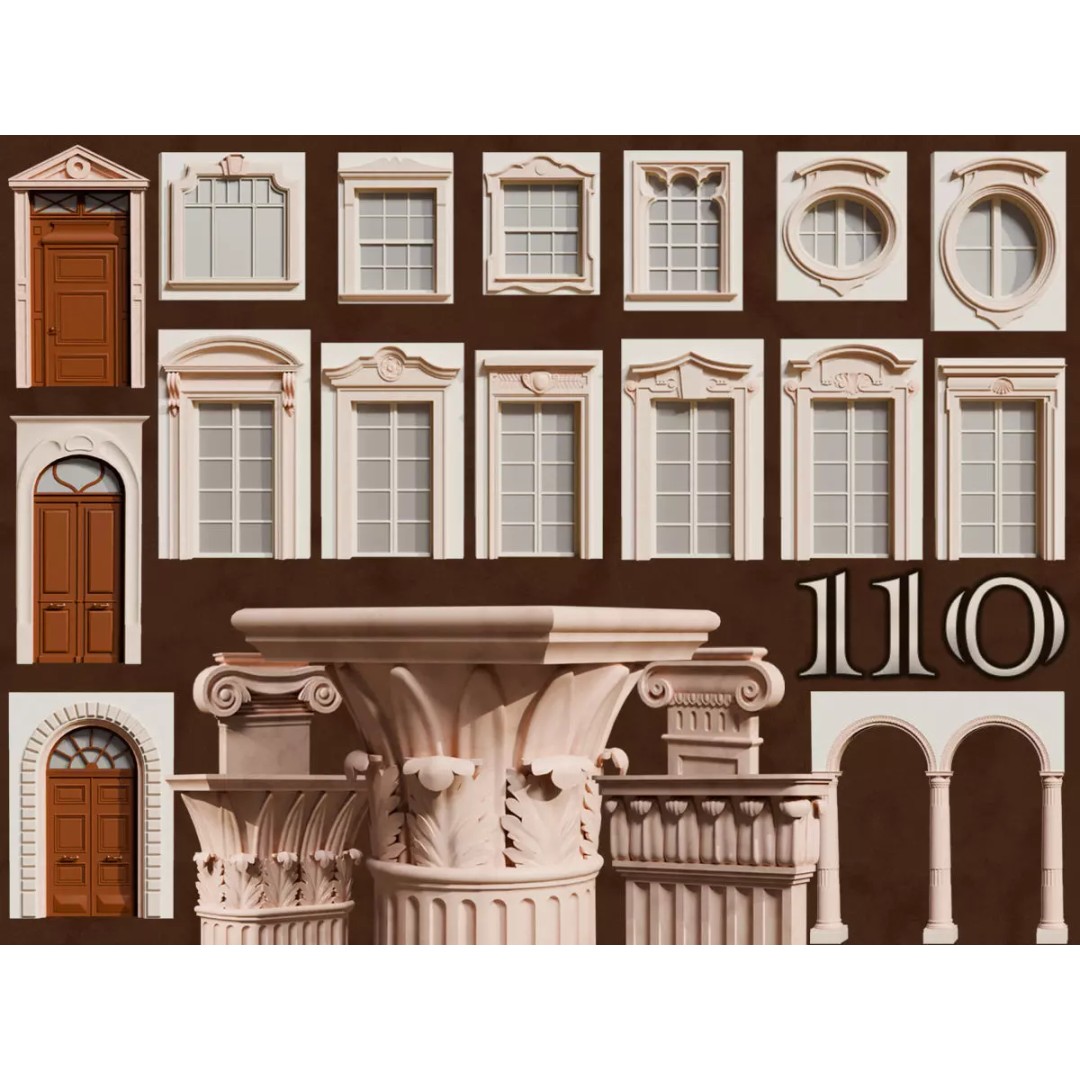 Classical European Architectural Assets 3D Model – Low Poly PBR, Blender, FBX - View 2