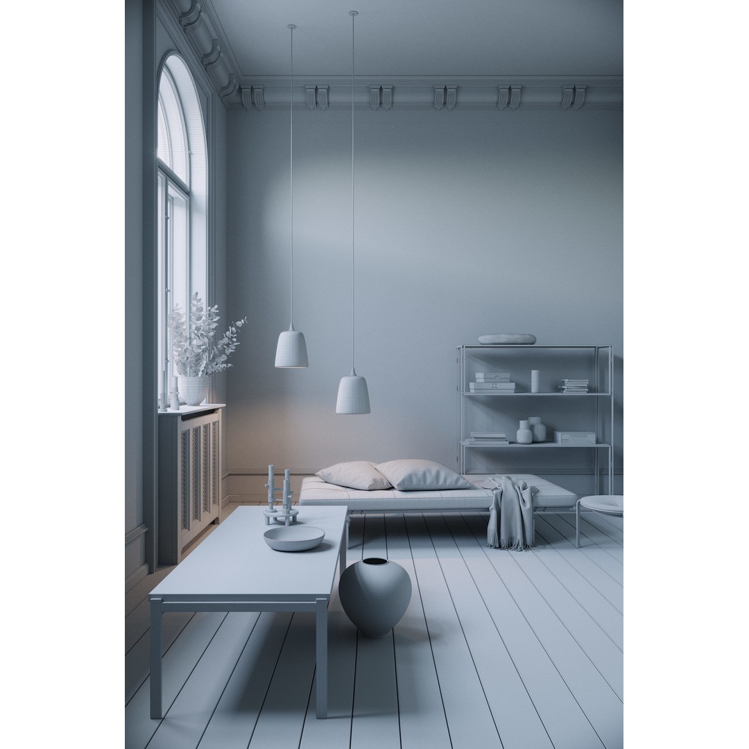 Twin Lamps 3D Model – Fully Textured Interior Scene with Lighting Setup