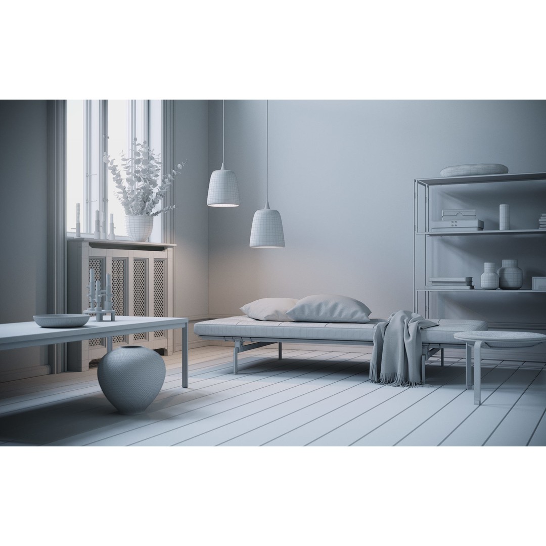 Twin Lamps 3D Model – Fully Textured Interior Scene with Lighting Setup - View 5