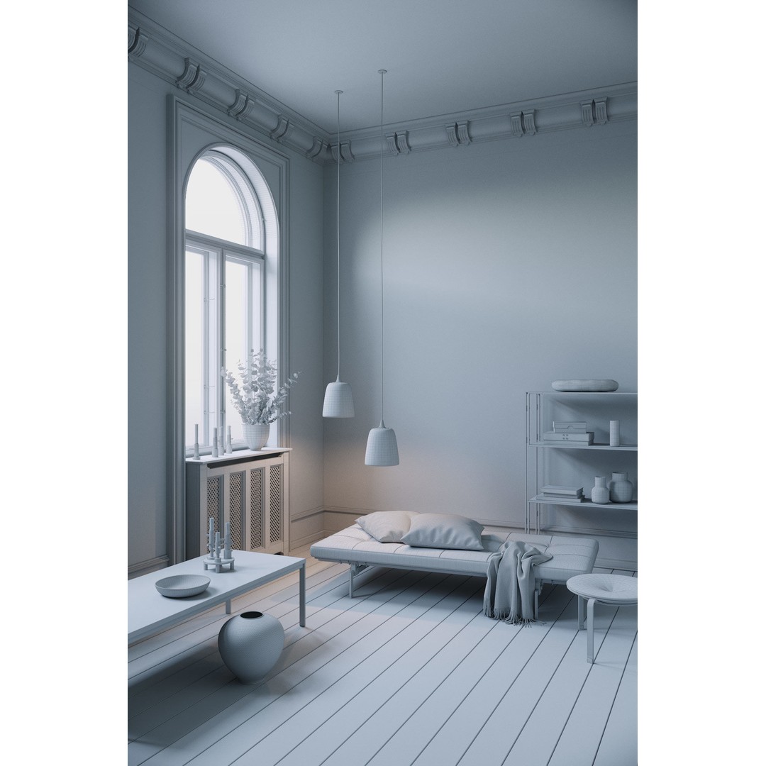 Twin Lamps 3D Model – Fully Textured Interior Scene with Lighting Setup - View 6