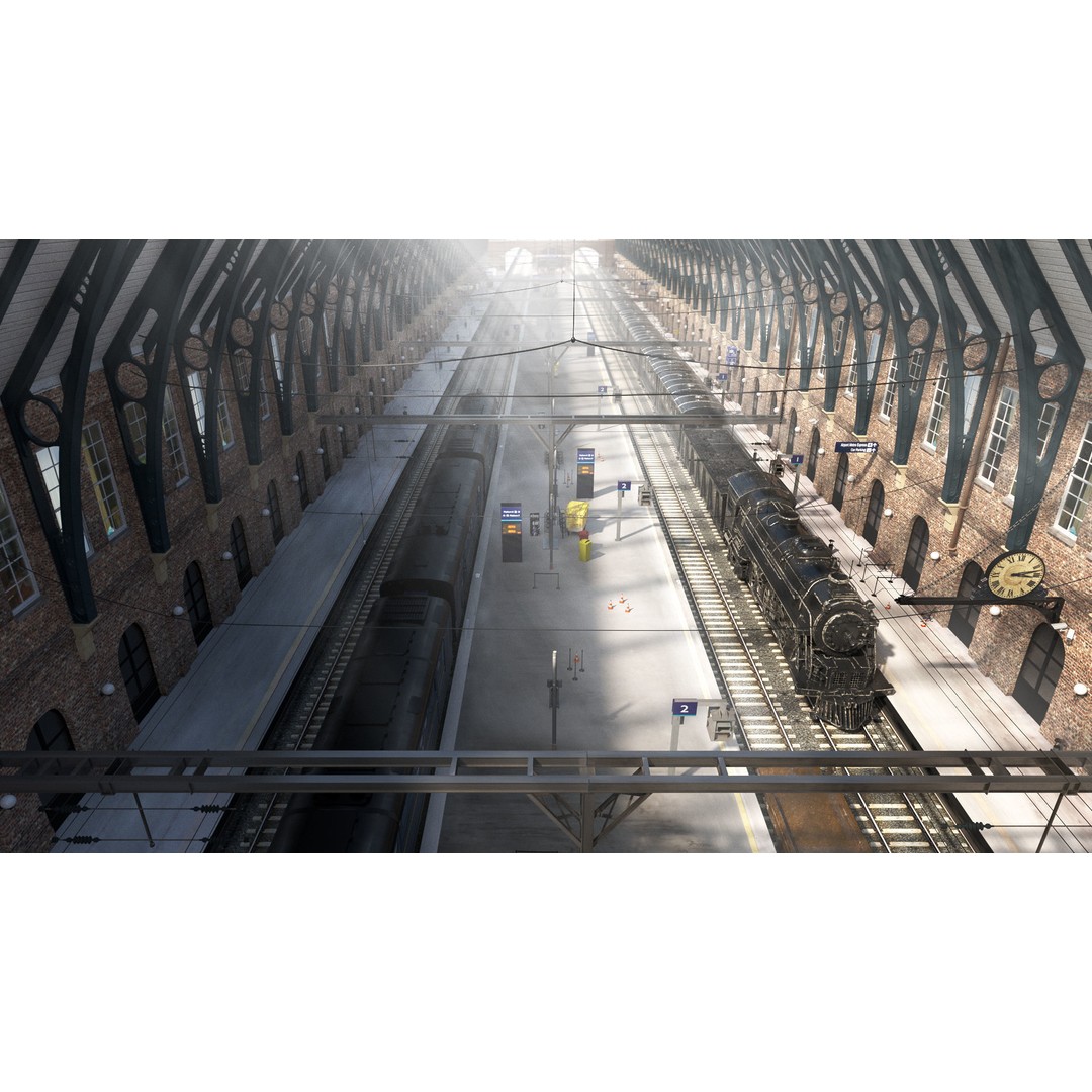 Realistic Railway Station 3D Model – King's Cross Style, FBX, Game-Ready - View 3