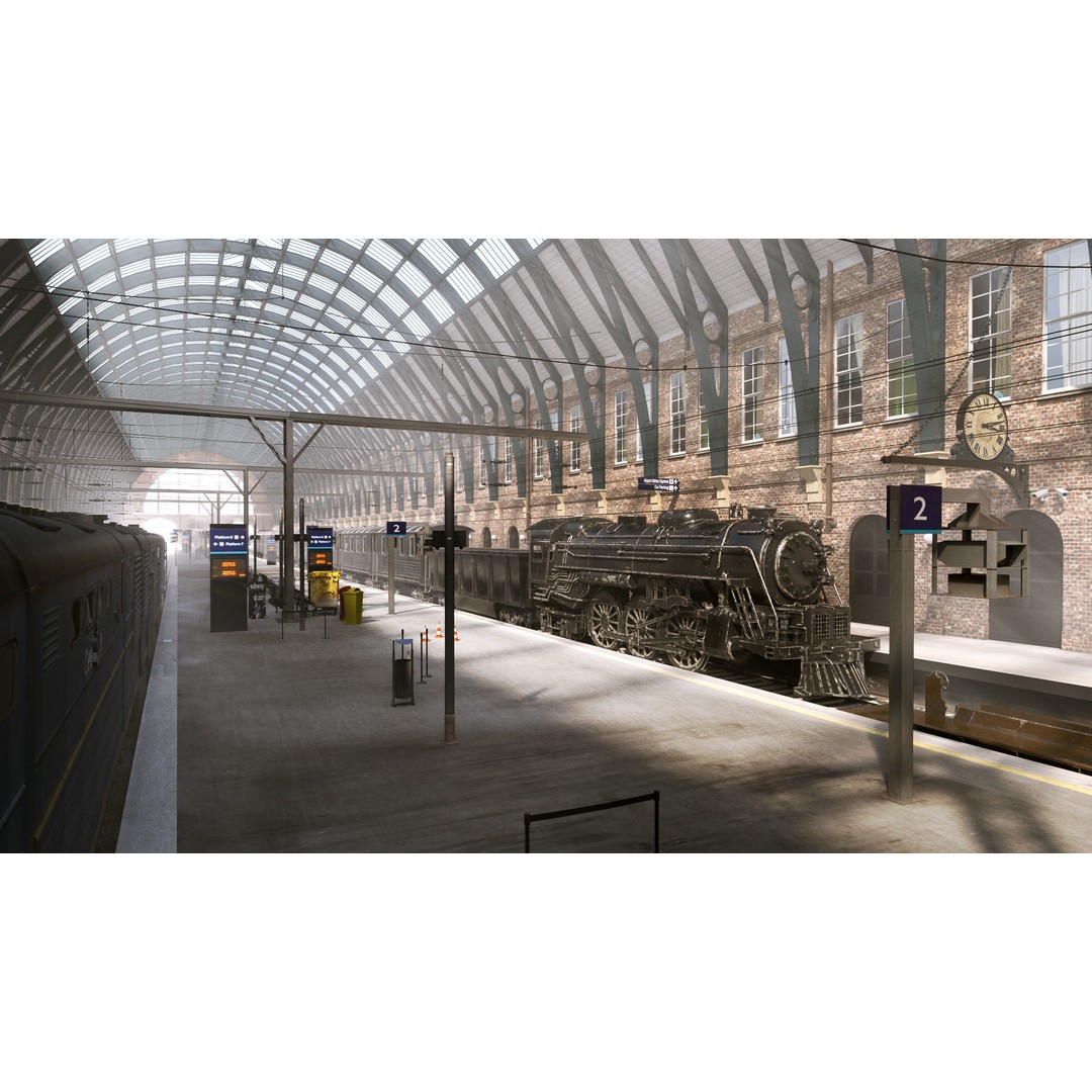 Realistic Railway Station 3D Model – King's Cross Style, FBX, Game-Ready - View 5