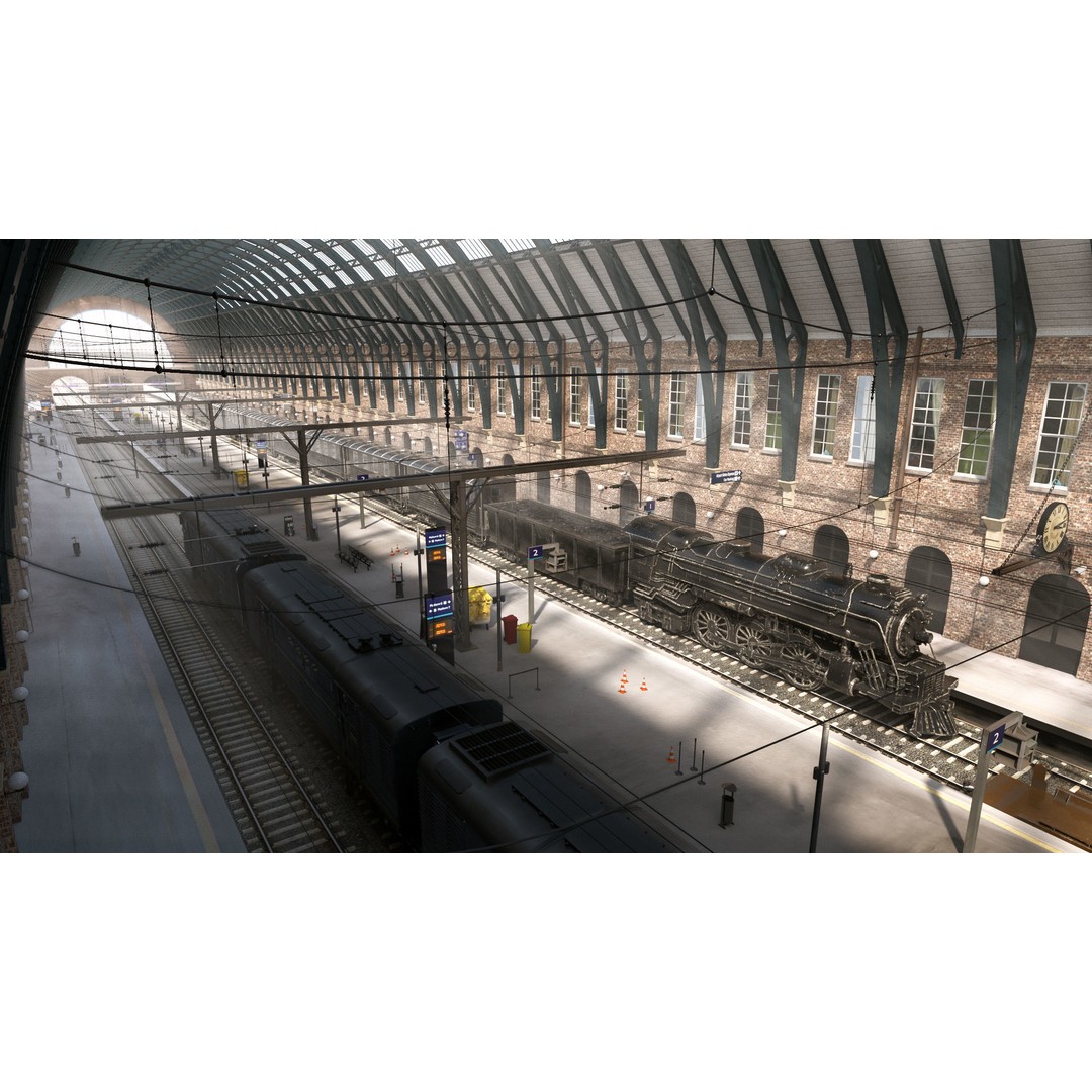 Realistic Railway Station 3D Model – King's Cross Style, FBX, Game-Ready - View 7