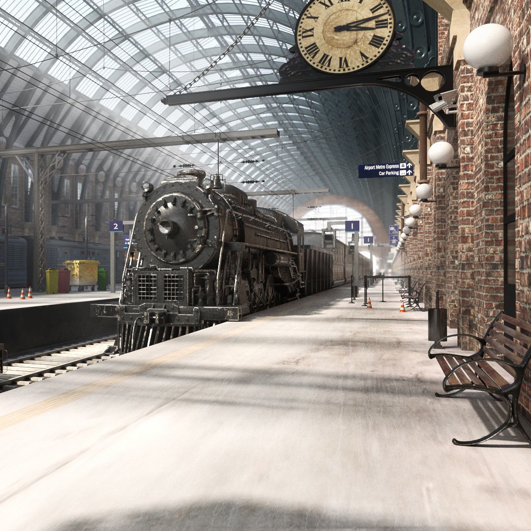 Realistic Railway Station 3D Model – King's Cross Style, FBX, Game-Ready - View 8