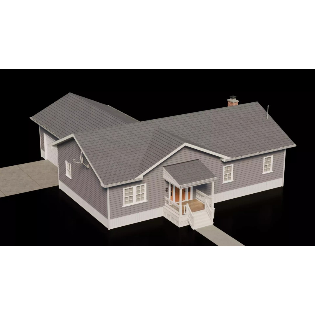 American Cottage House 3D Model – Low Poly PBR Asset for Archviz - View 14