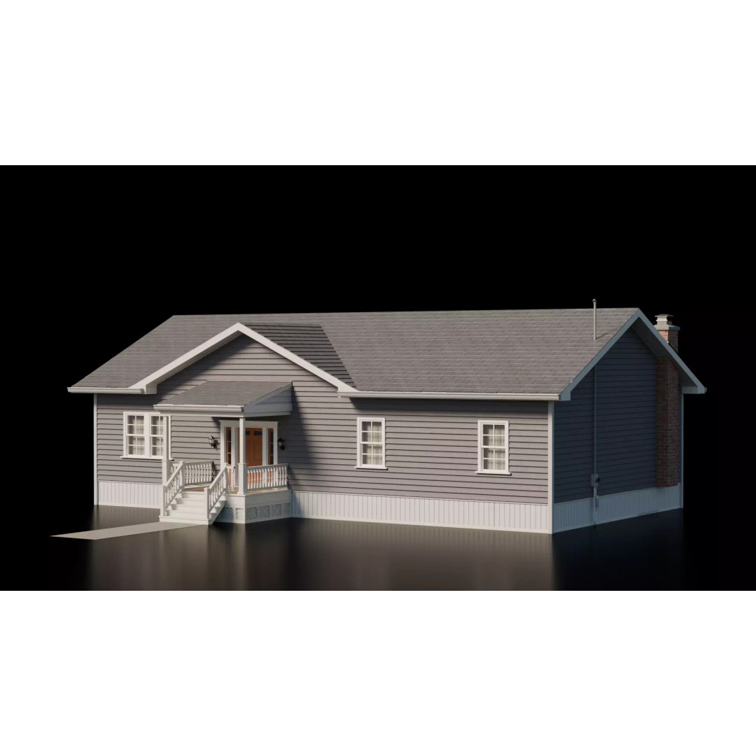 American Cottage House 3D Model – Low Poly PBR Asset for Archviz - View 3