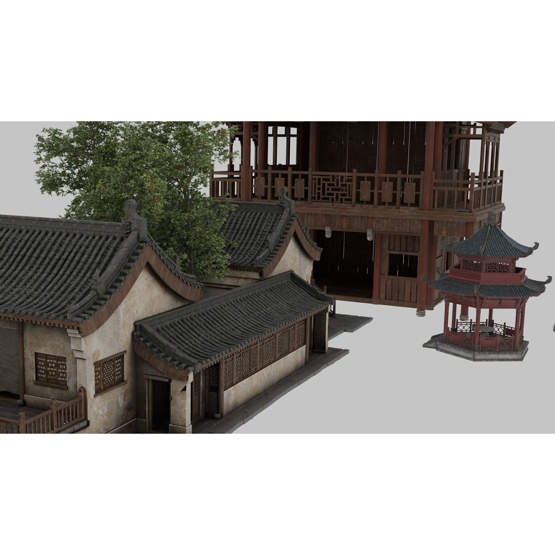 Chinese Ancient Architecture 3D Model – Low Poly Game Asset, FBX