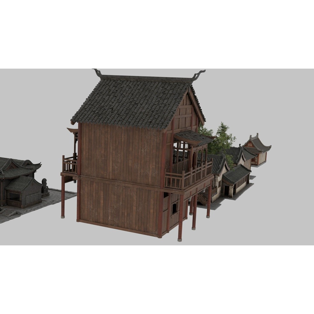 Chinese Ancient Architecture 3D Model – Low Poly Game Asset, FBX - View 10