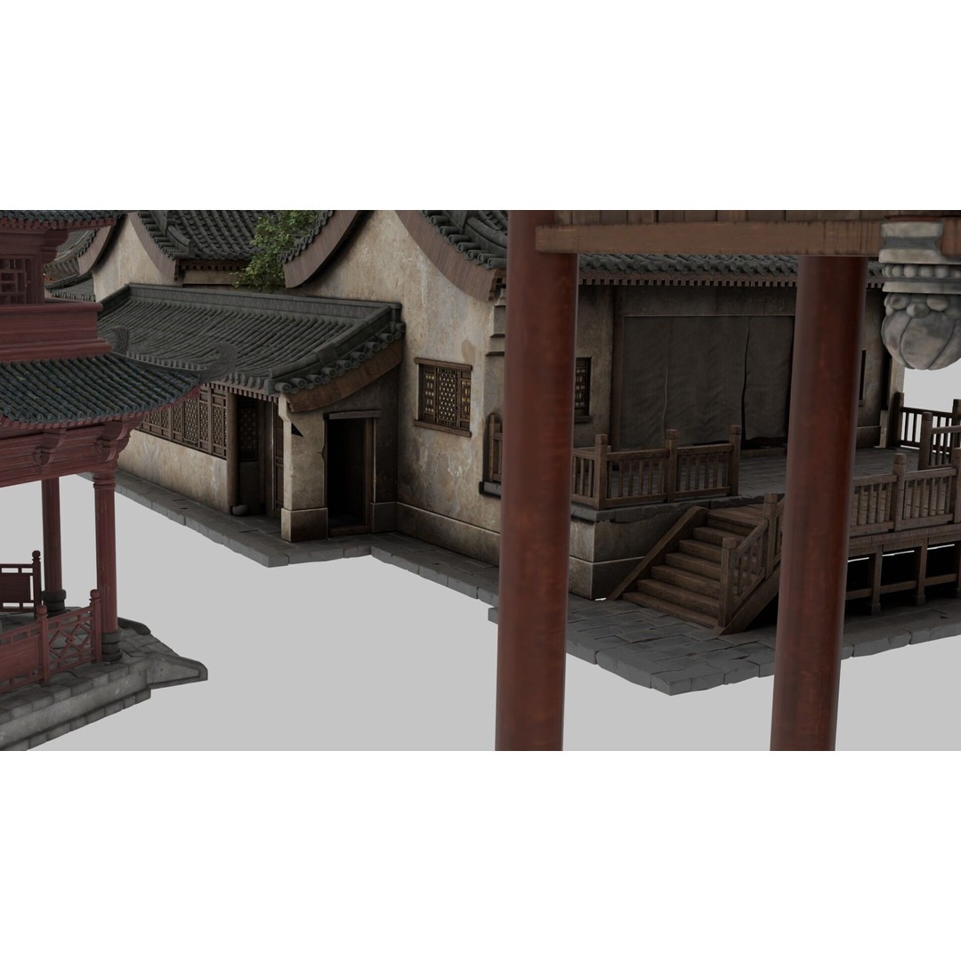 Chinese Ancient Architecture 3D Model – Low Poly Game Asset, FBX - View 11