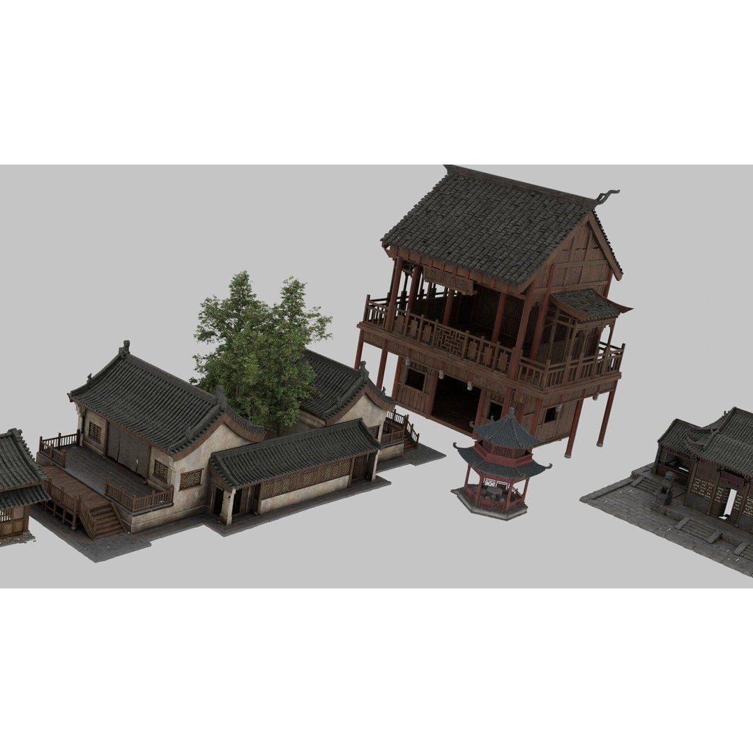 Chinese Ancient Architecture 3D Model – Low Poly Game Asset, FBX - View 3