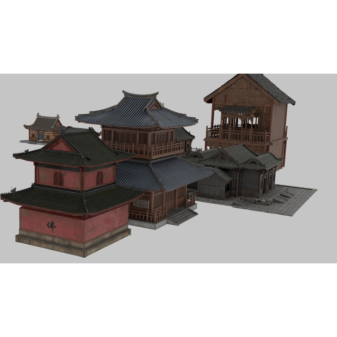 Chinese Ancient Architecture 3D Model – Low Poly Game Asset, FBX - View 4