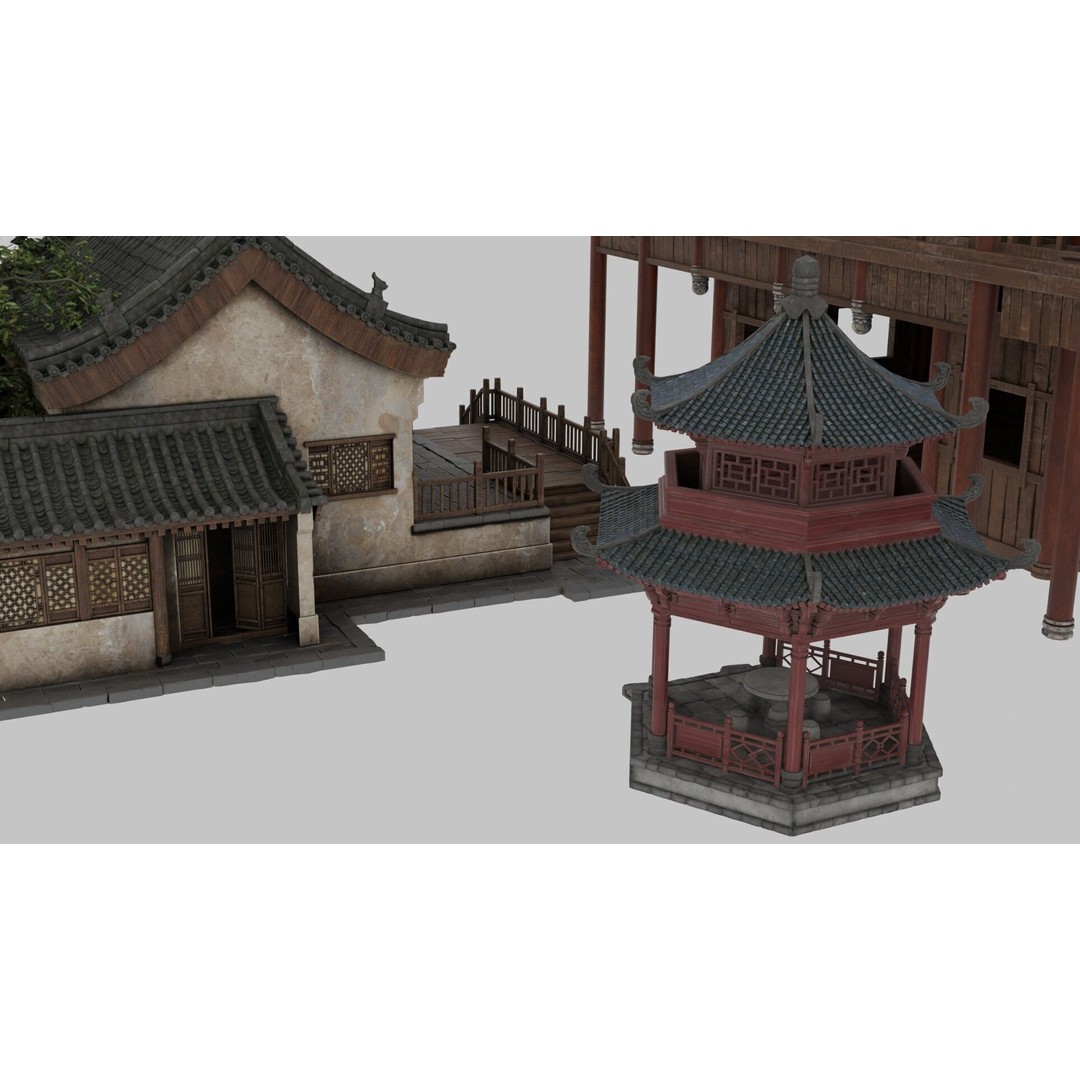 Chinese Ancient Architecture 3D Model – Low Poly Game Asset, FBX - View 6