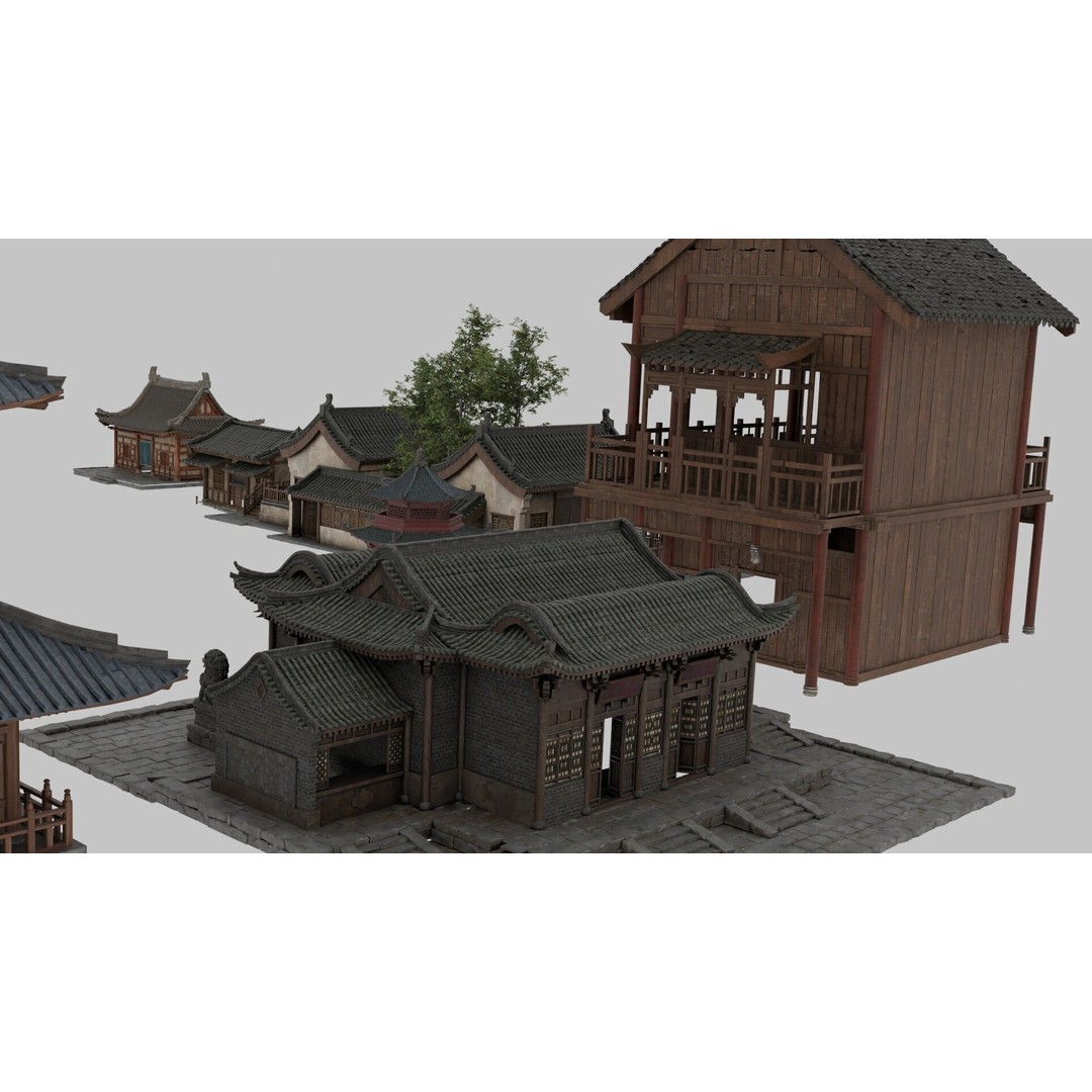 Chinese Ancient Architecture 3D Model – Low Poly Game Asset, FBX - View 9