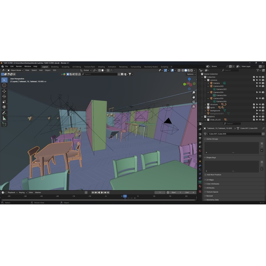 Modern Bar 3D Model – Sleek Blender Scene for Interior Design