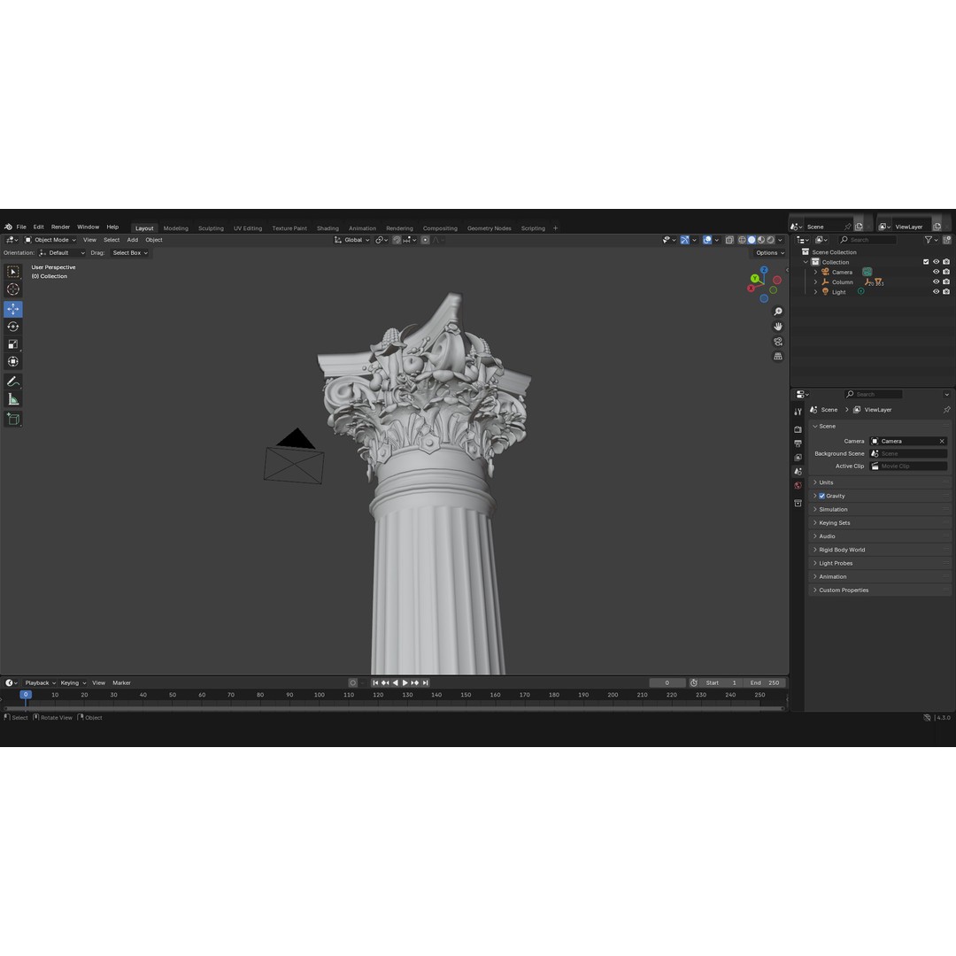Palais Garnier Column 3D Model – Low Poly Architectural Asset, FBX, OBJ - View 10
