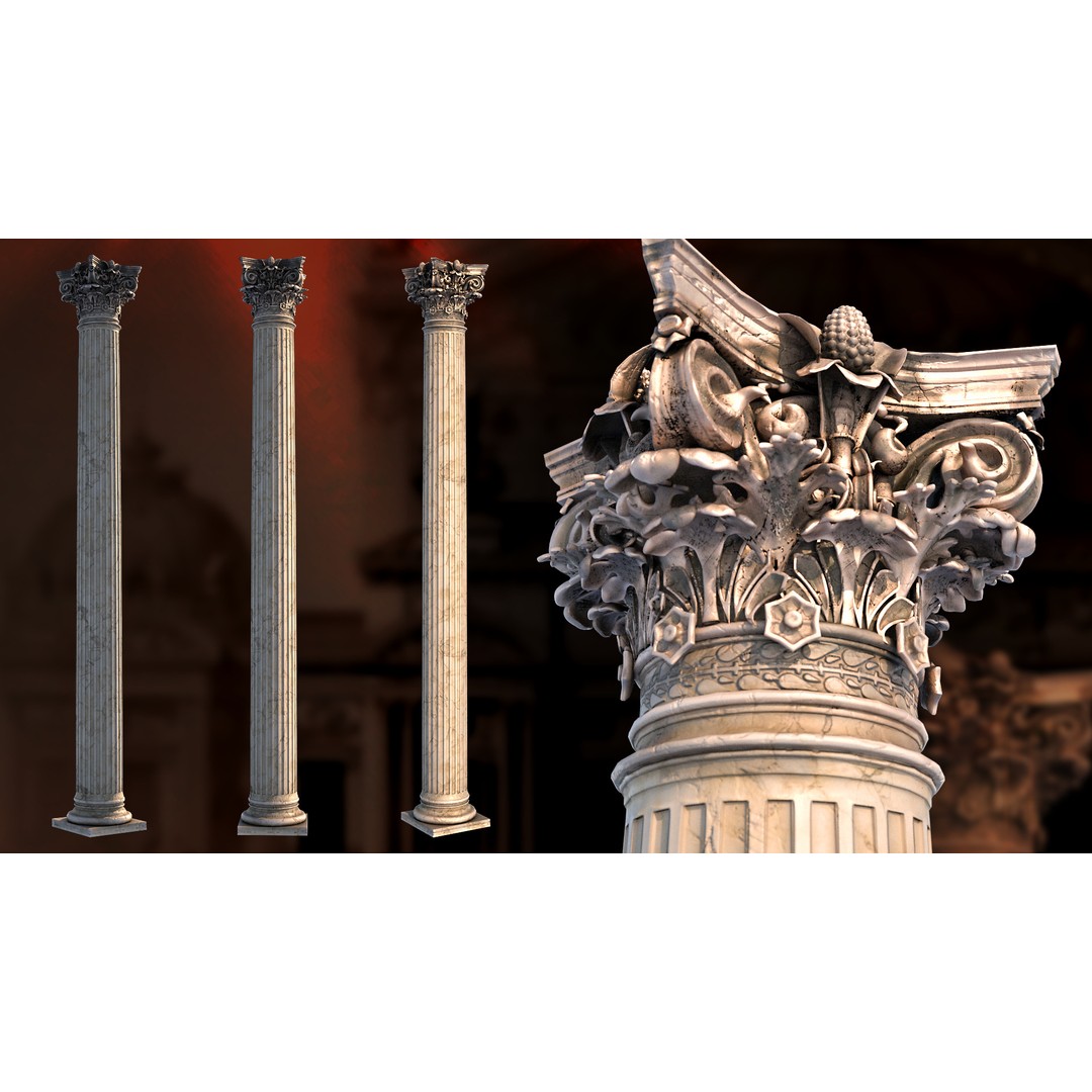 Palais Garnier Column 3D Model – Low Poly Architectural Asset, FBX, OBJ - View 3