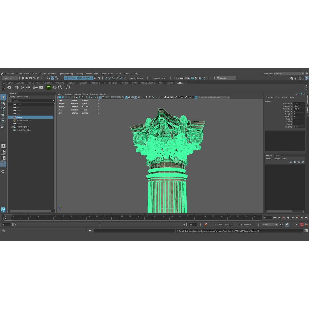 Palais Garnier Column 3D Model – Low Poly Architectural Asset, FBX, OBJ - View 9