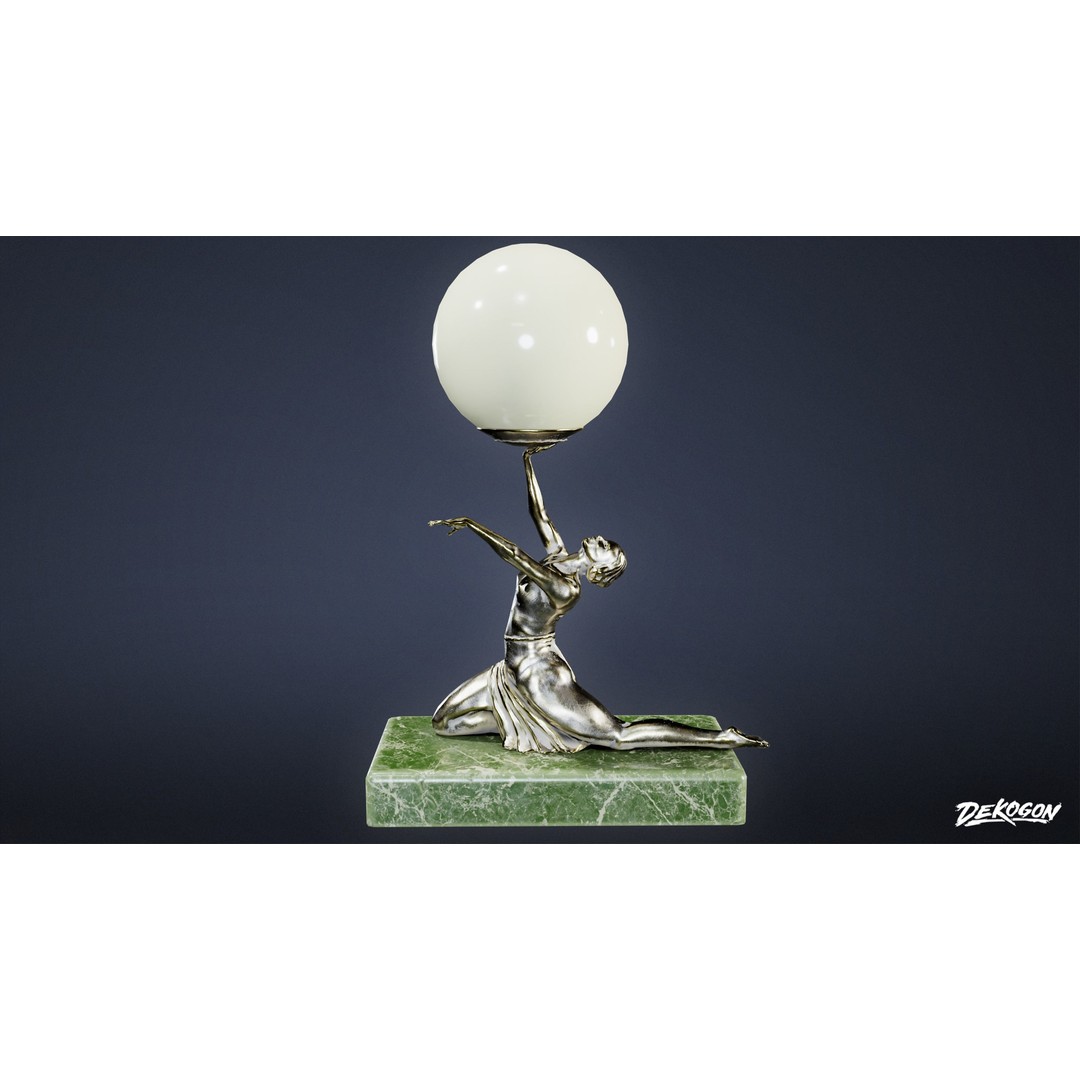 Art Deco Lamp 3D Model – Low Poly Lighting Asset, FBX - View 4