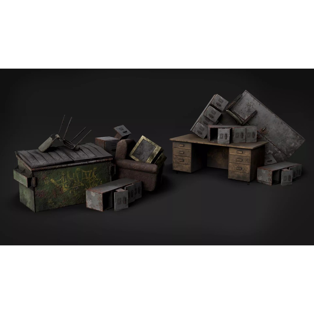 Post-Apocalyptic Broken Door 3D Model – Low Poly Barricade Pack, FBX