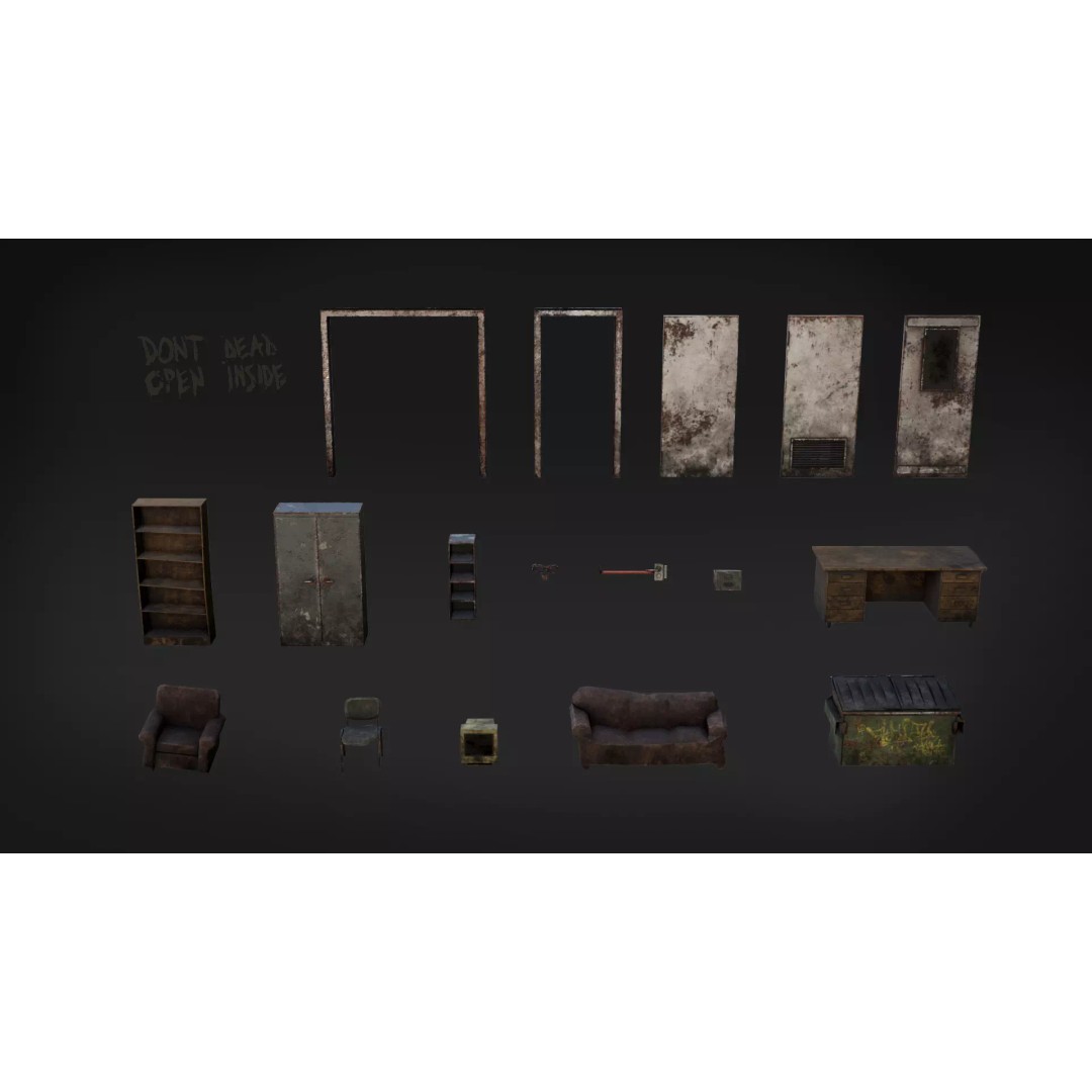 Post-Apocalyptic Broken Door 3D Model – Low Poly Barricade Pack, FBX - View 10