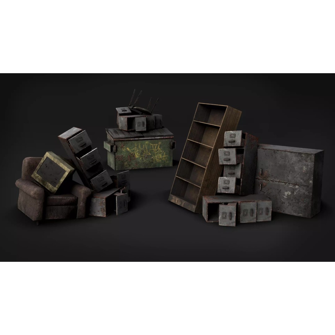 Post-Apocalyptic Broken Door 3D Model – Low Poly Barricade Pack, FBX - View 15