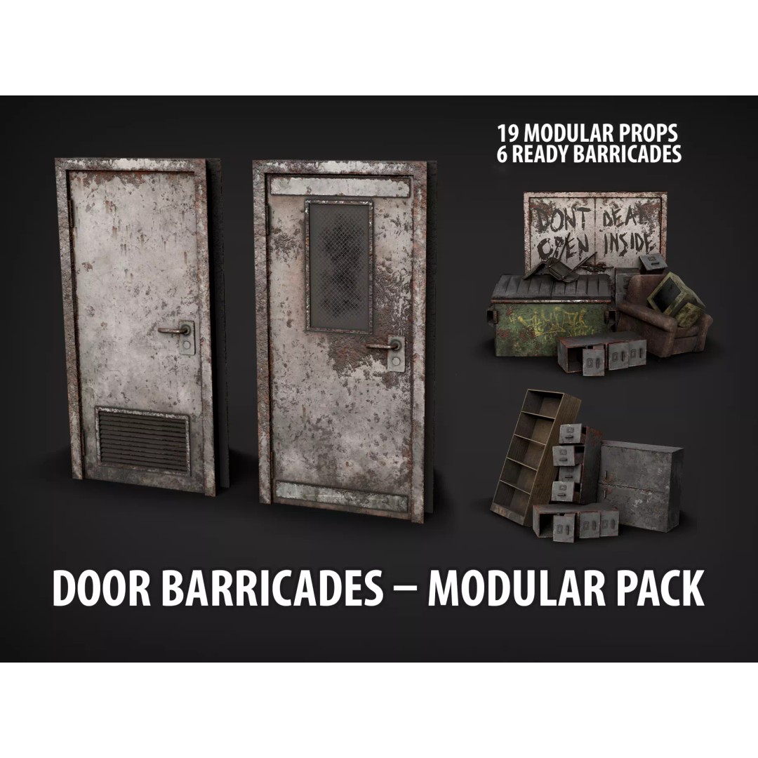 Post-Apocalyptic Broken Door 3D Model – Low Poly Barricade Pack, FBX - View 2