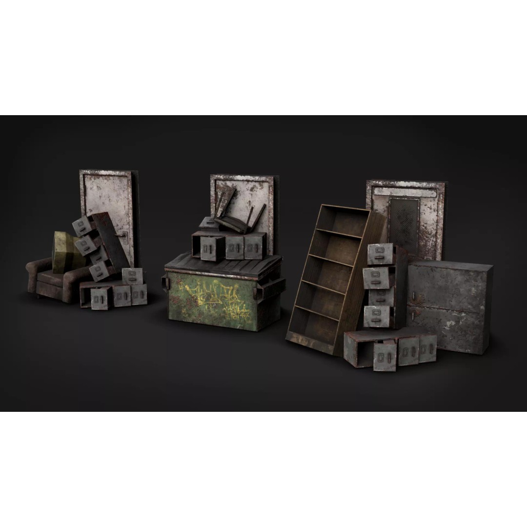 Post-Apocalyptic Broken Door 3D Model – Low Poly Barricade Pack, FBX - View 3