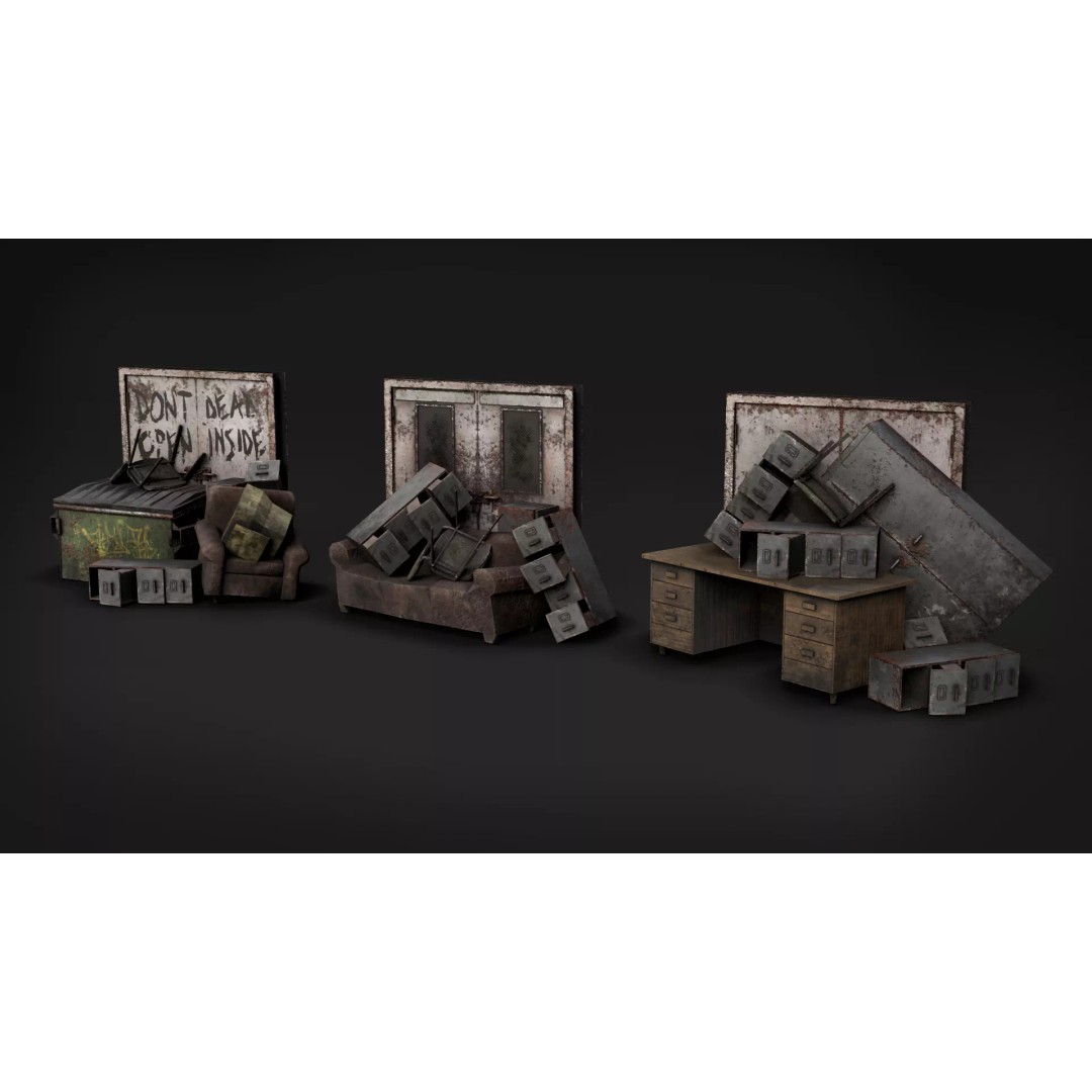 Post-Apocalyptic Broken Door 3D Model – Low Poly Barricade Pack, FBX - View 4