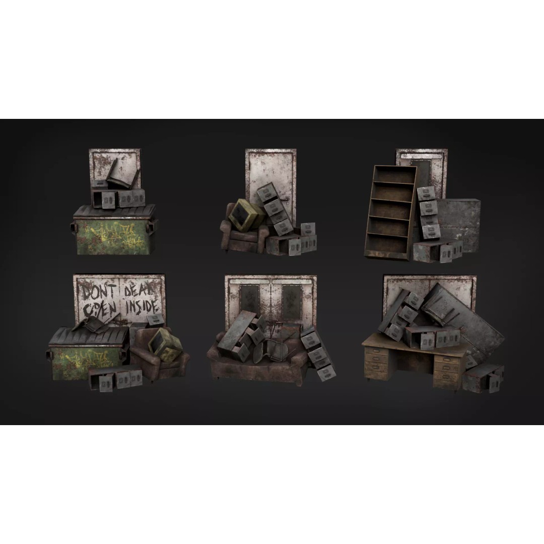 Post-Apocalyptic Broken Door 3D Model – Low Poly Barricade Pack, FBX - View 9