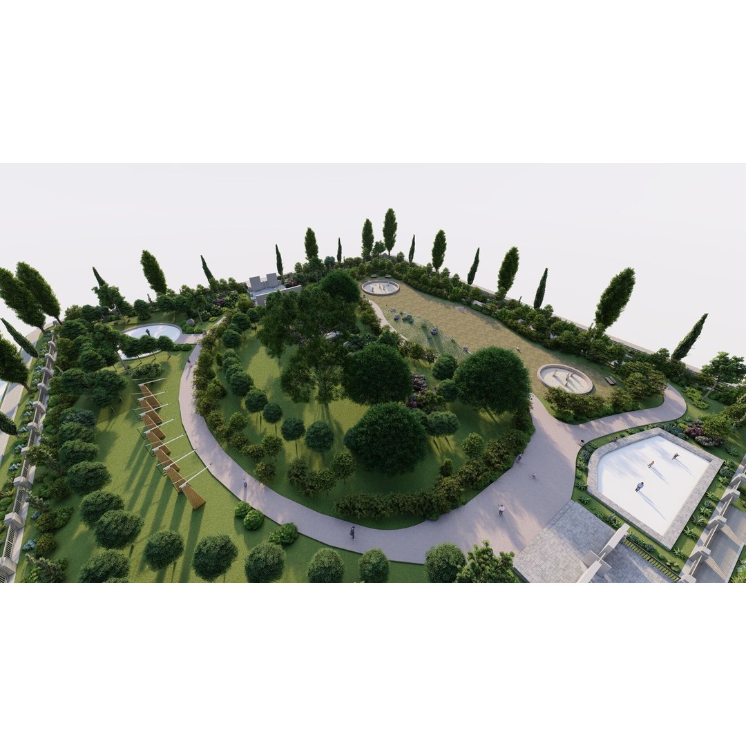 Public Park 3D Model – Private Landscape, PBR Textures, FBX - View 12