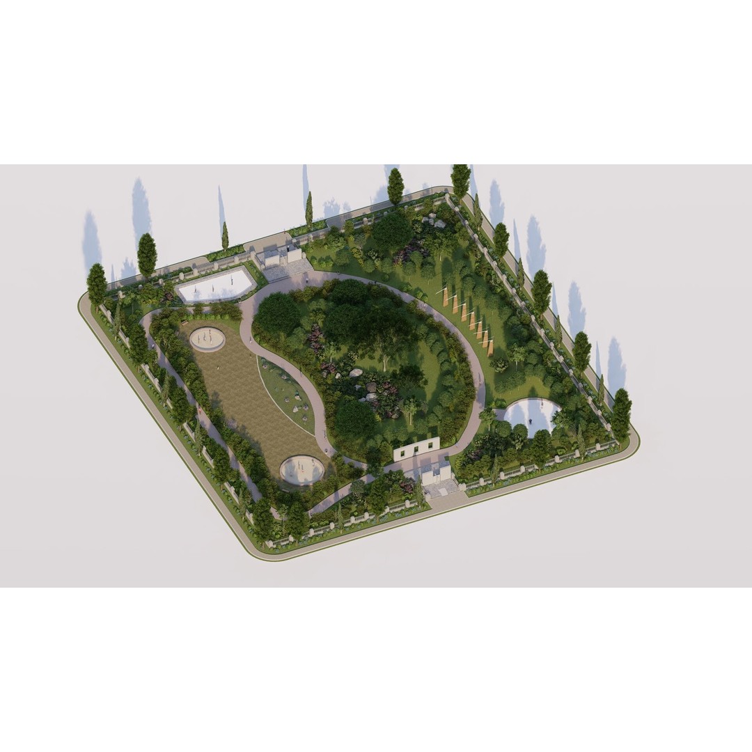 Public Park 3D Model – Private Landscape, PBR Textures, FBX - View 14