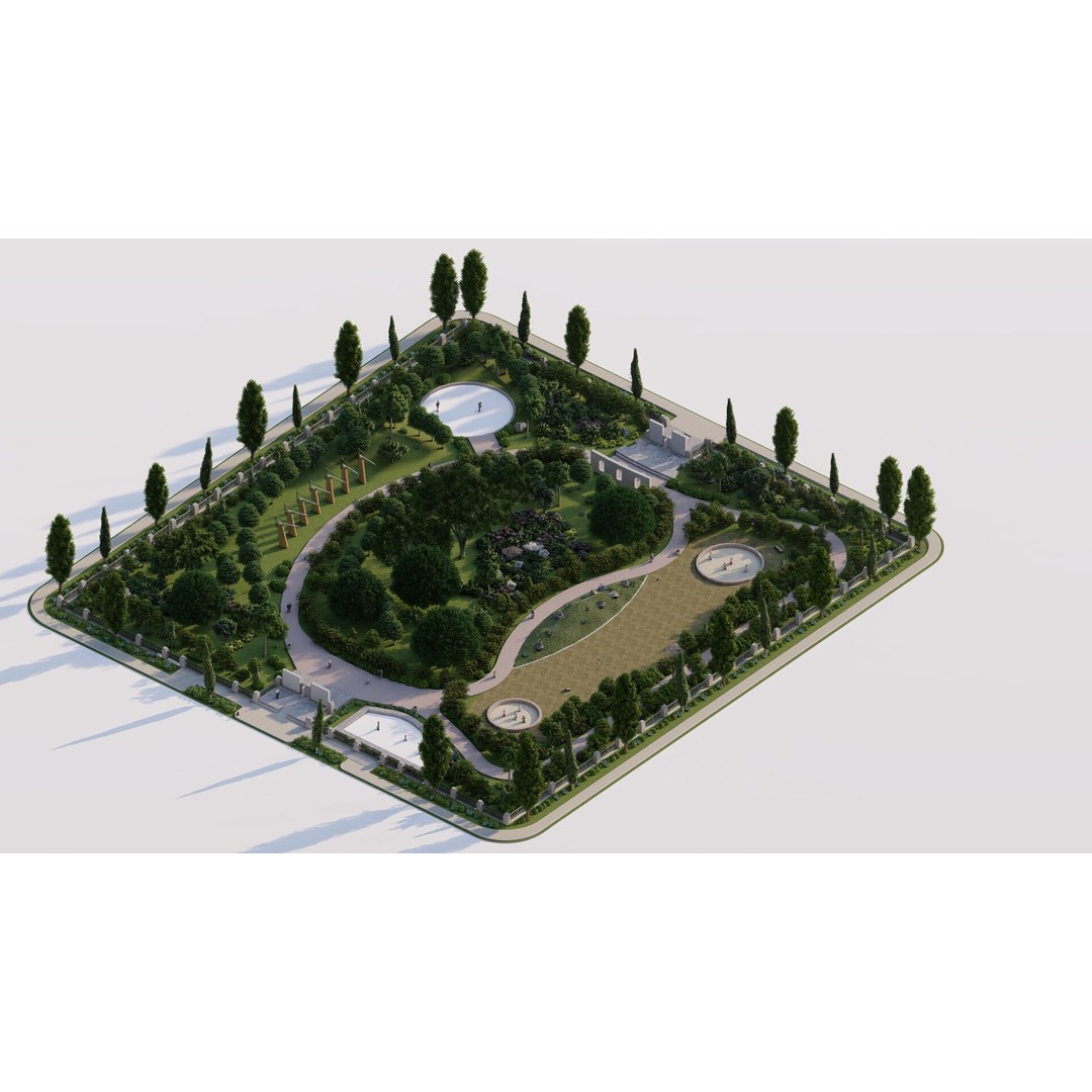 Public Park 3D Model – Private Landscape, PBR Textures, FBX - View 15