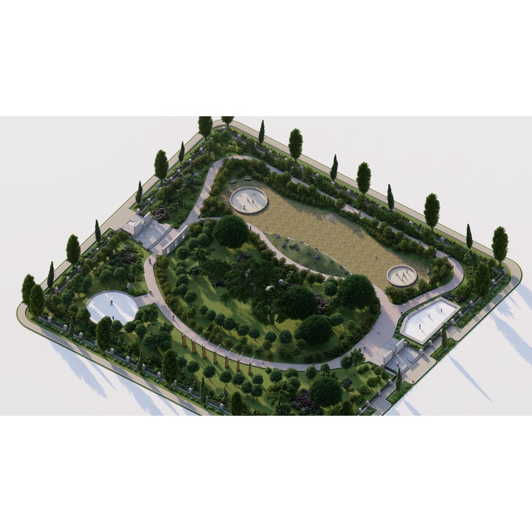 Public Park 3D Model – Private Landscape, PBR Textures, FBX - View 20