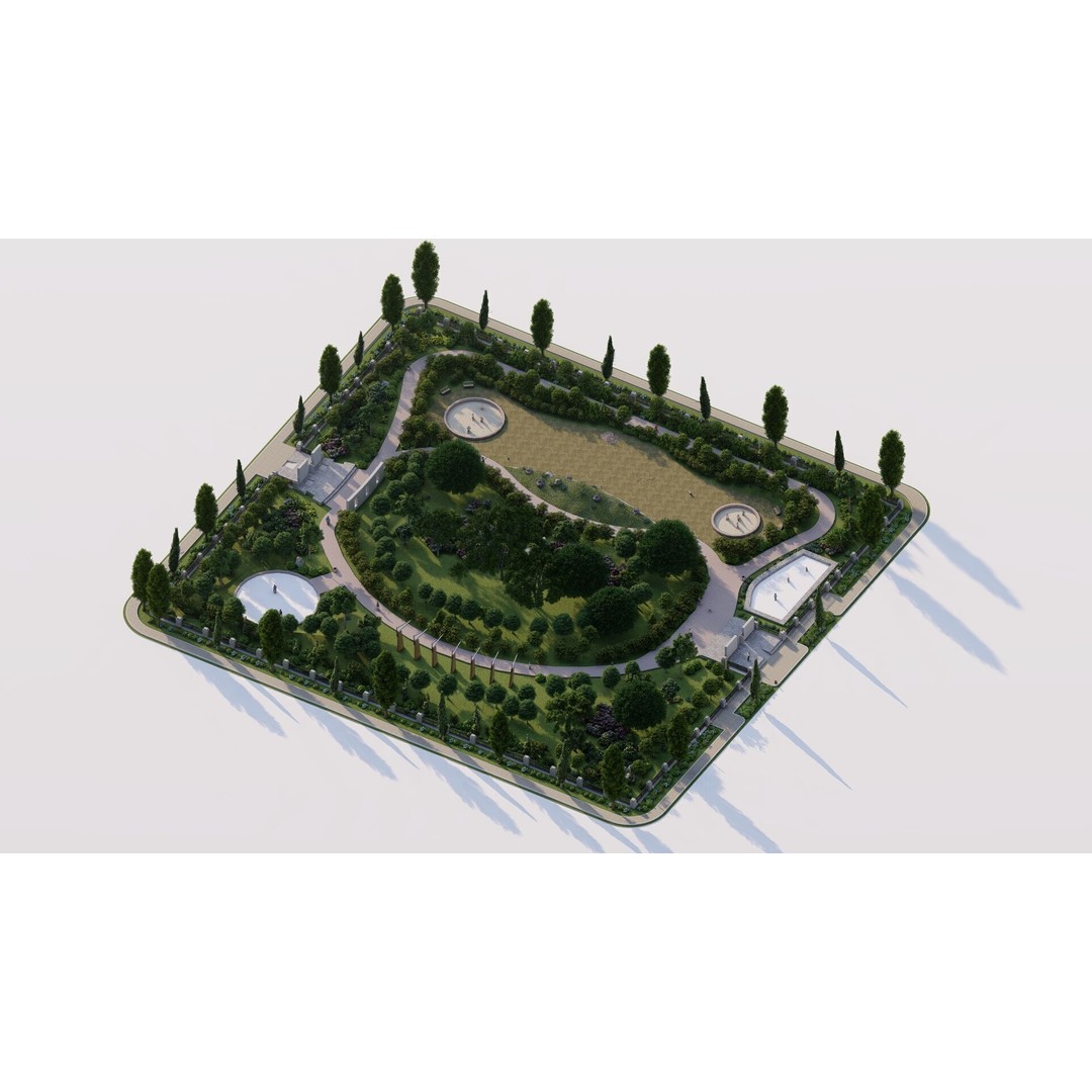 Public Park 3D Model – Private Landscape, PBR Textures, FBX - View 21
