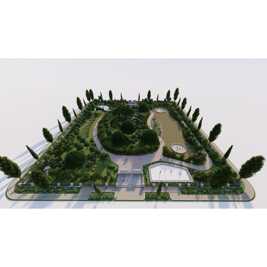 Public Park 3D Model – Private Landscape, PBR Textures, FBX - View 4