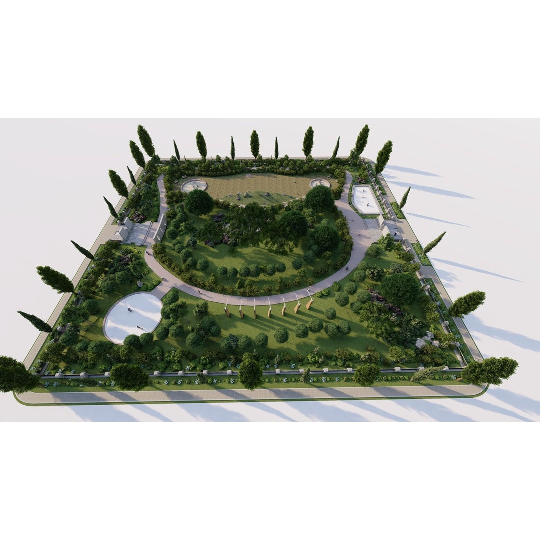 Public Park 3D Model – Private Landscape, PBR Textures, FBX - View 9