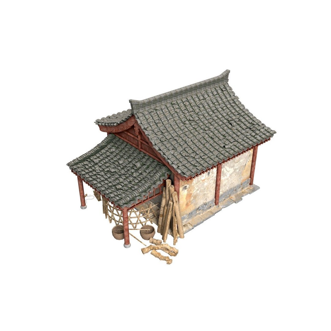Old House 3D Model – Traditional Wooden Bungalow, FBX - View 10