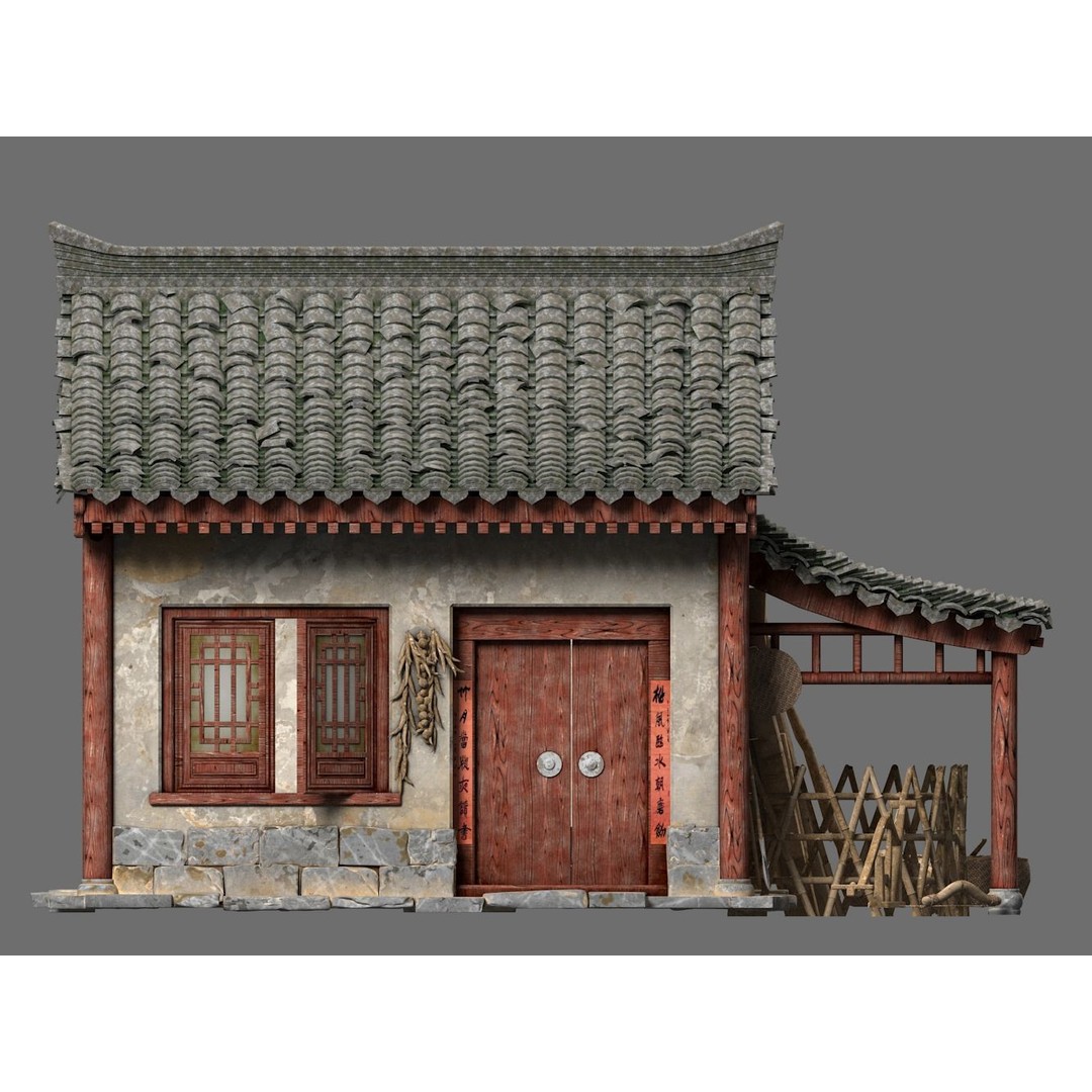 Old House 3D Model – Traditional Wooden Bungalow, FBX - View 11