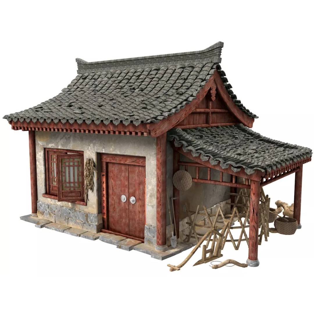 Old House 3D Model – Traditional Wooden Bungalow, FBX - View 2