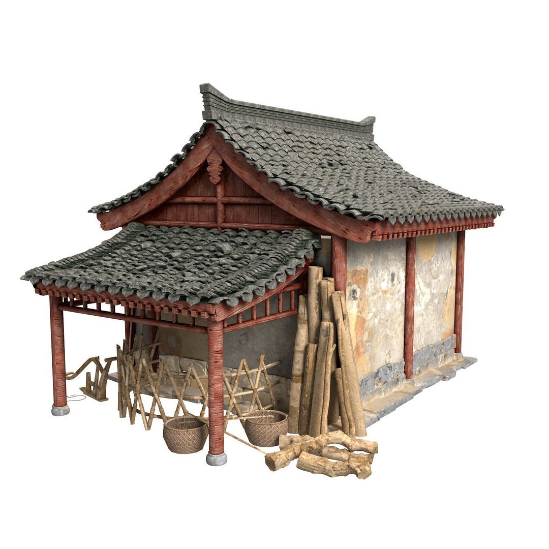 Old House 3D Model – Traditional Wooden Bungalow, FBX - View 3