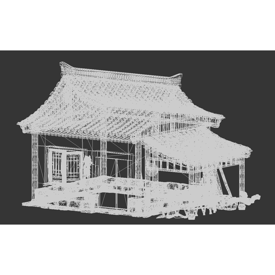 Old House 3D Model – Traditional Wooden Bungalow, FBX - View 6