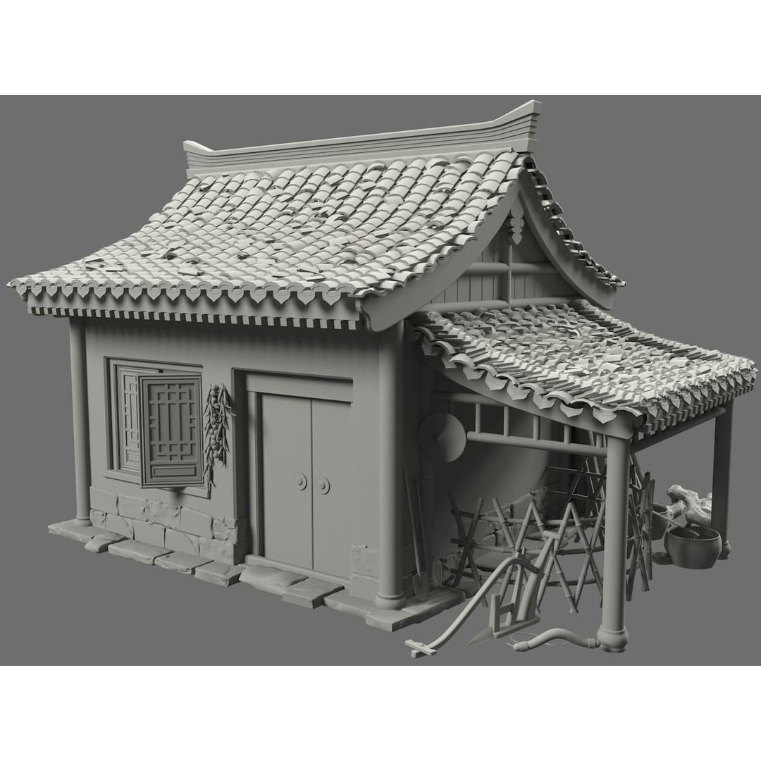 Old House 3D Model – Traditional Wooden Bungalow, FBX - View 8